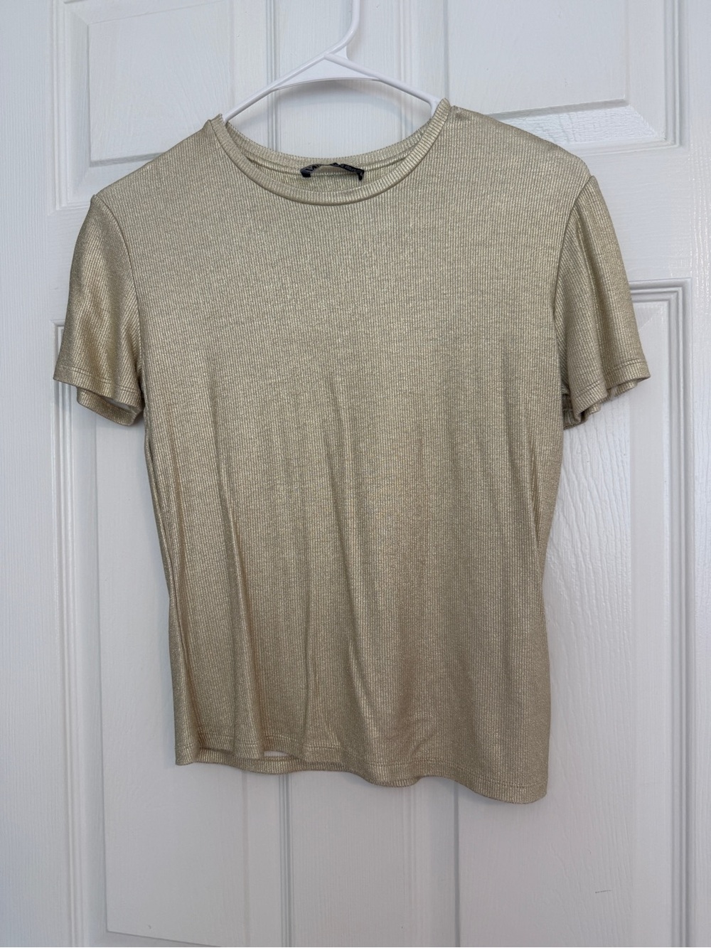 Zara Shimmery Gold Ribbed Knit Top